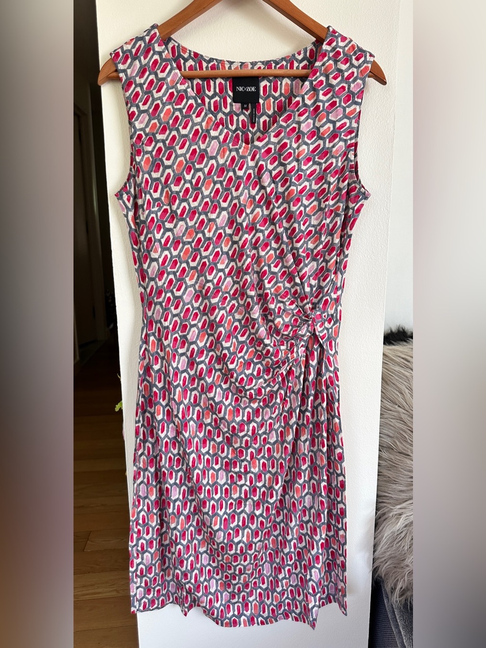 Nic+Zoe Pink Geometric Sleeveless Wrap Dress Medium - Picture 1 of 8